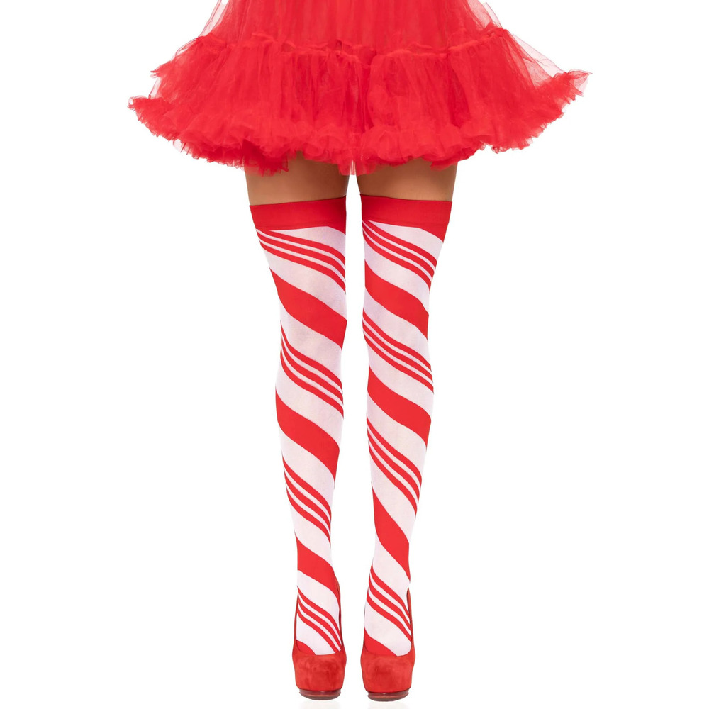 Leg Avenue - Candy Cane Thigh High - White/Red